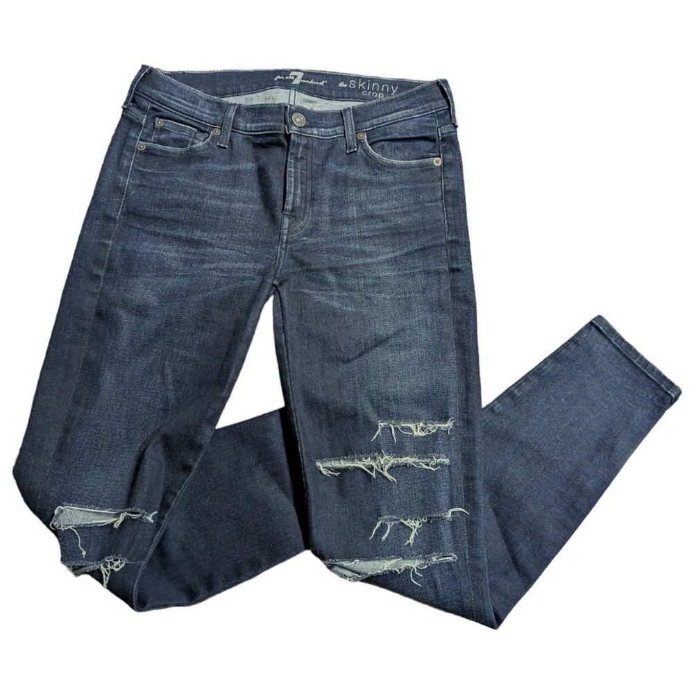 Seven 7 For All Mankind Women's Size 28 Skinny Crop Denim Jeans Blue Distressed
